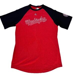 NWT Majestic Washington Nationals Baseball Tee T-Shirt Mens L Red Distressed ‘14